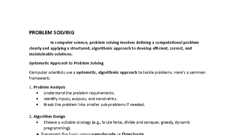 Fundamentals of Problem Solving in Computer Science (CS101) - Studocu