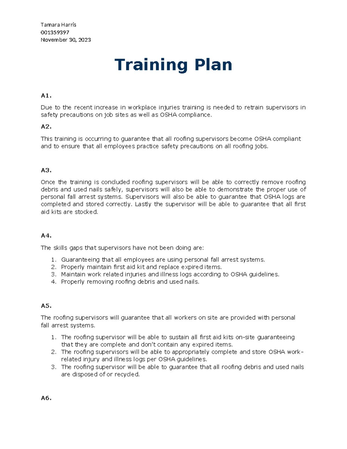 C235 Task 1 - Task 1 submission - 001359397 November 30, 2023 Training ...