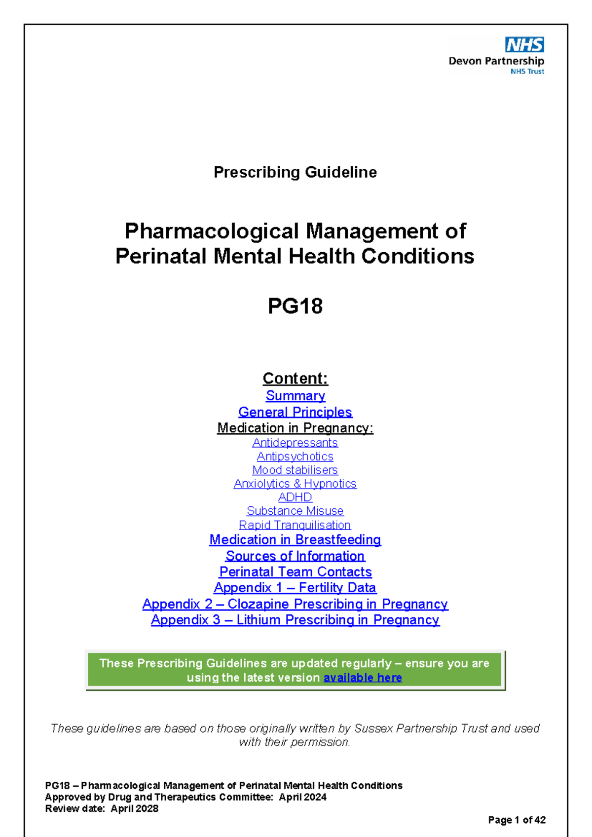 PG18-Perinatal Mental Health Prescribing Guidance 1 - Prescribing ...