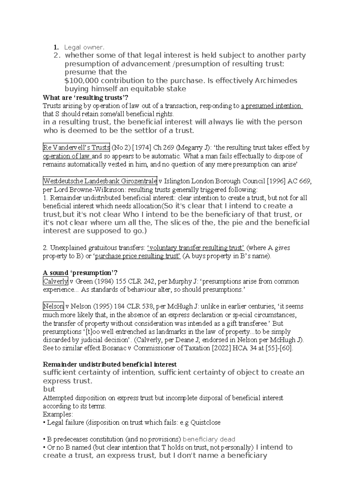 Resulting Trusts: Key Principles and Case Law Summary - Studocu