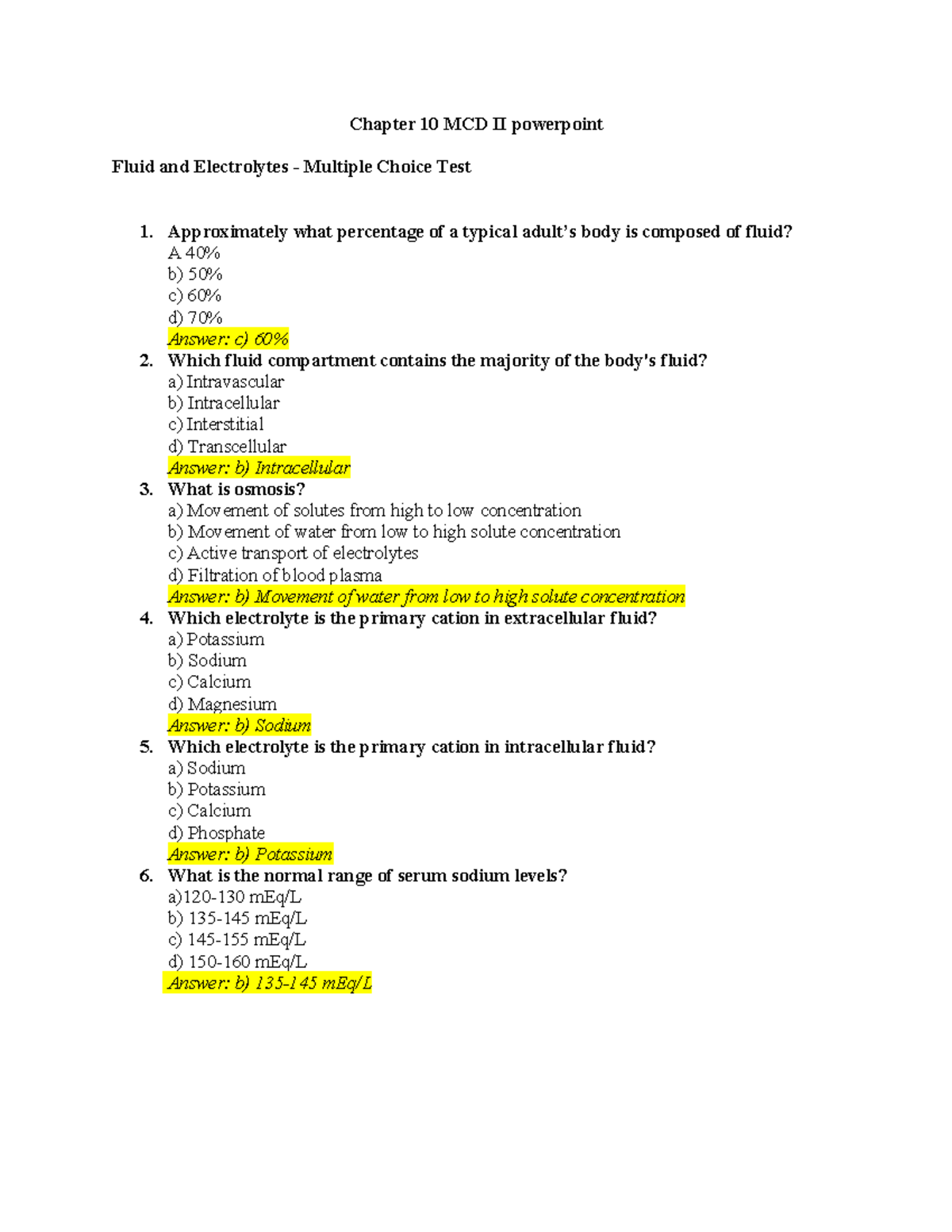 MDC II chapter 10 - Study guide - Chapter 10 MCD II powerpoint Fluid ...