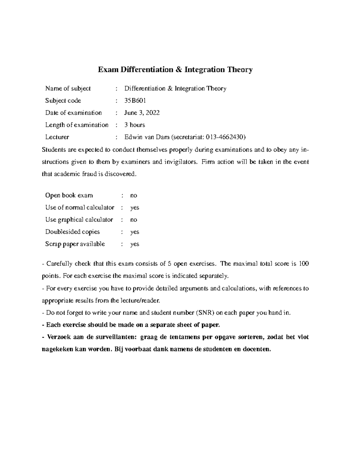 Dit2022june - Practice Paper for Diff & Int Theory (35B) Exam - Studeersnel