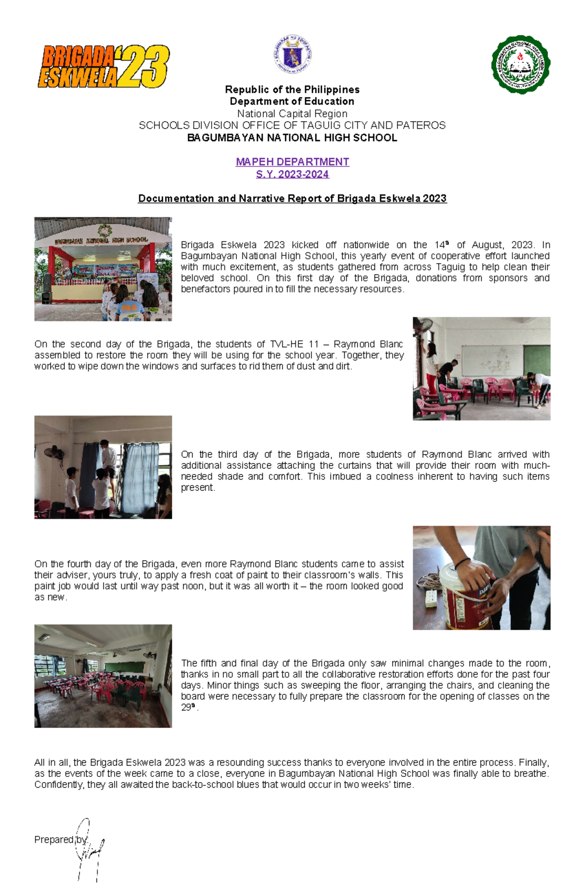 Brigada Narrative Report - Republic of the Philippines Department of ...