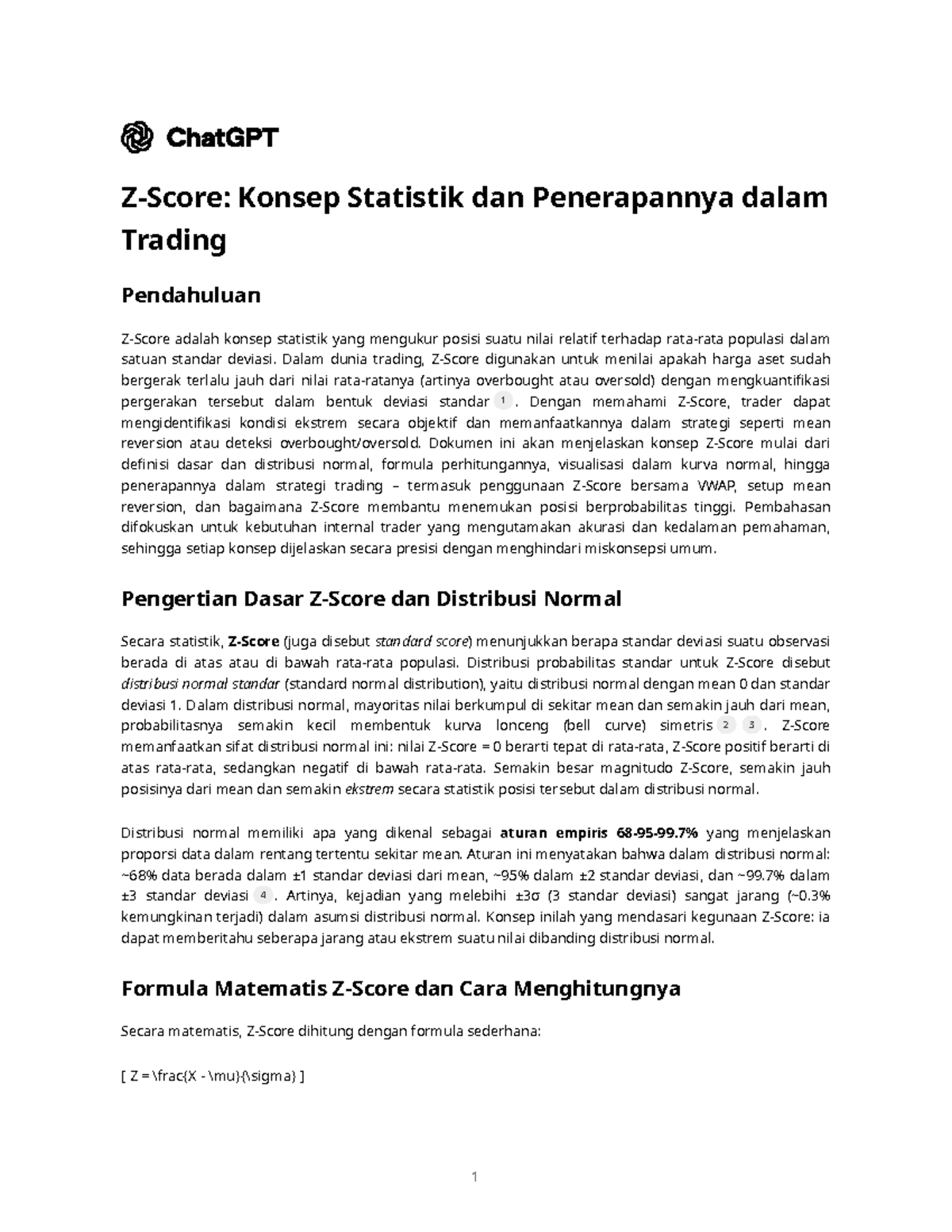 Z-Score: Konsep Statistik dan Penerapannya dalam Trading - Studocu