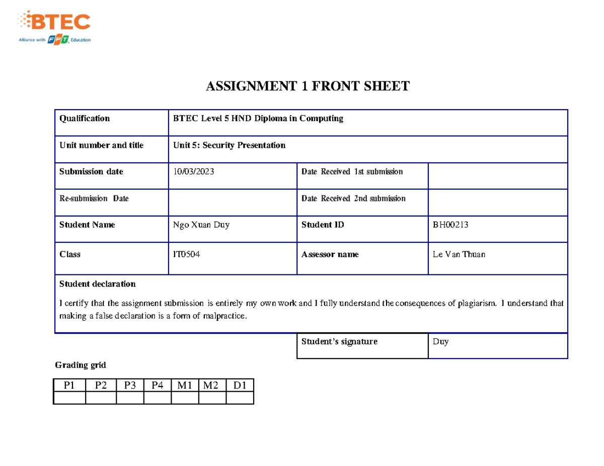 ASM1-NGO XUAN DUY-BH00213-Security compressed - ASSIGNMENT 1 FRONT ...