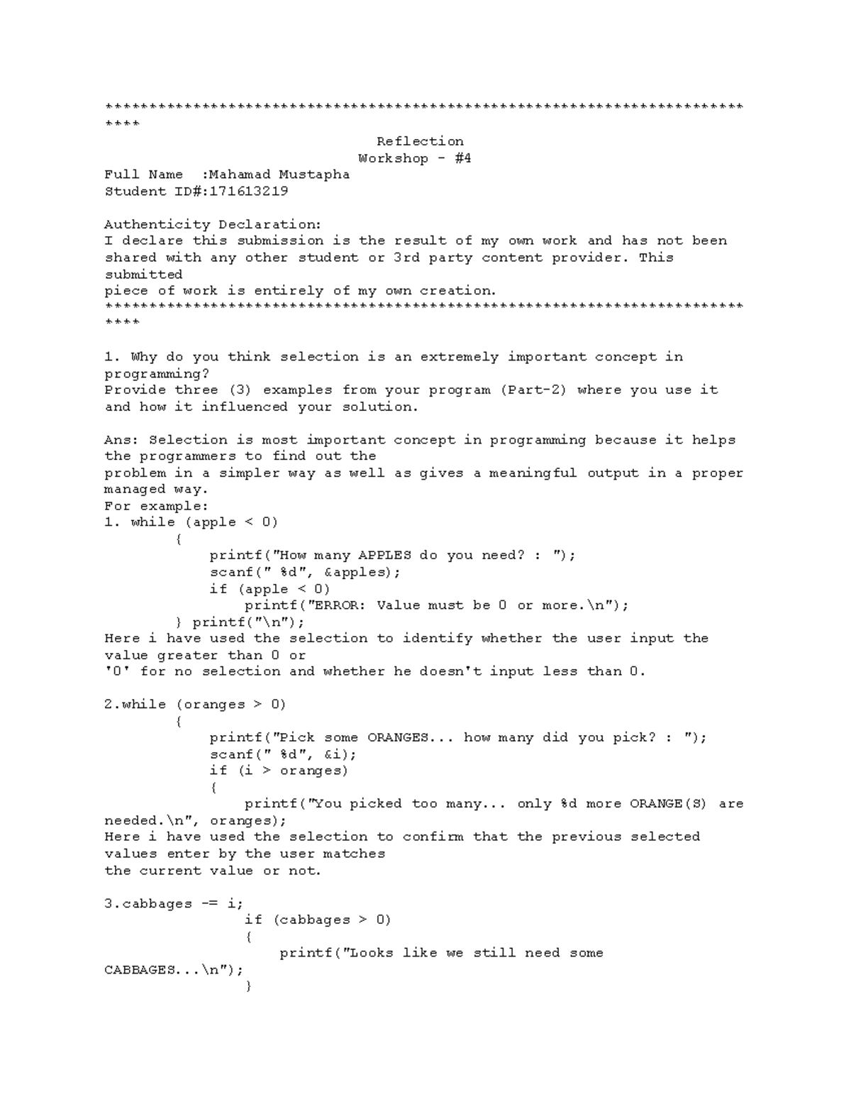 Reflection Workshop on Selection & Nested Constructs in Programming ...