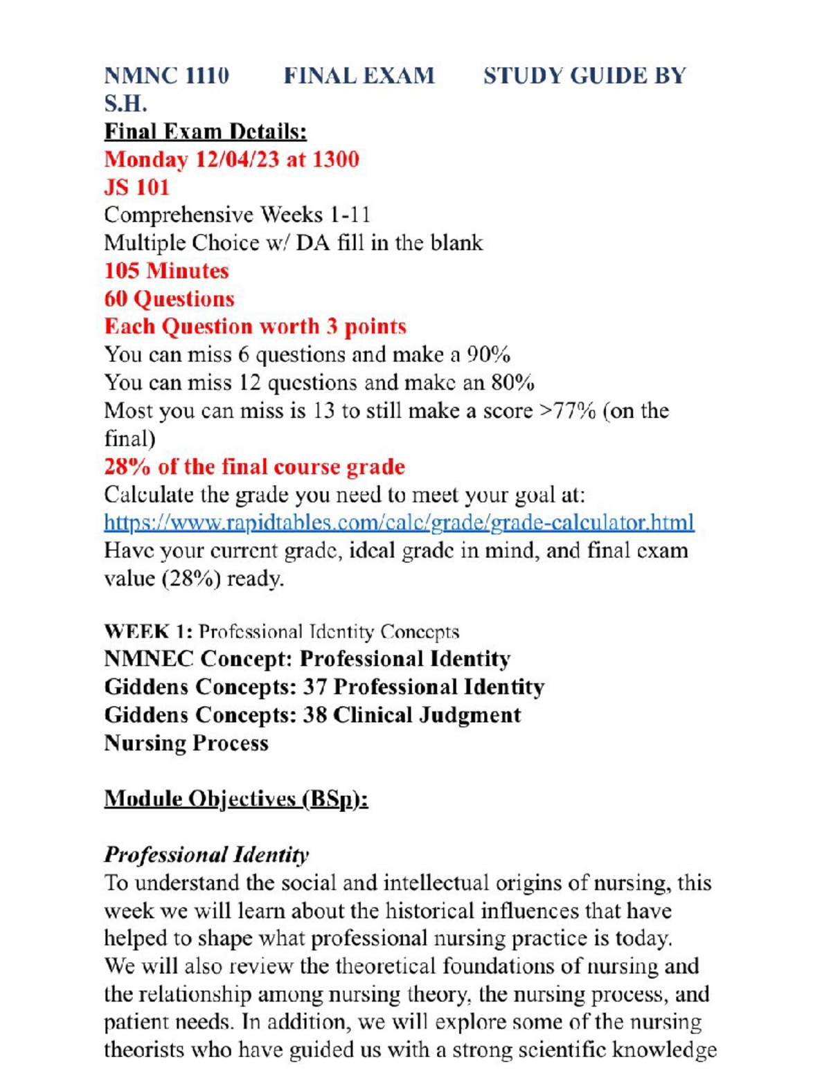 Final Study Guide for Course 1110 - Studocu
