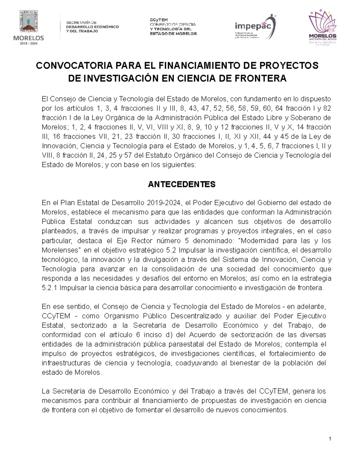 Convocatoria para Financiamiento de Proyectos de Investigación en ...