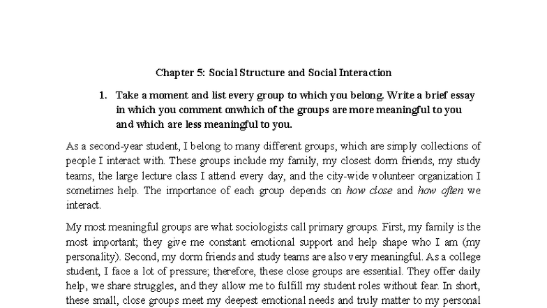 Chapter 5: Social Structure & Interaction - SOC144 Insights - Studocu
