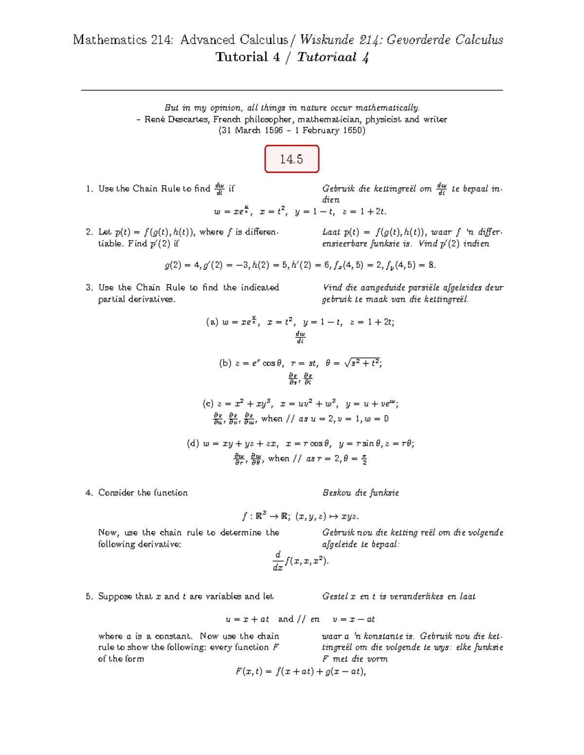 Mathematics 214: Advanced Calculus Tutorial 5 Solutions - Studocu
