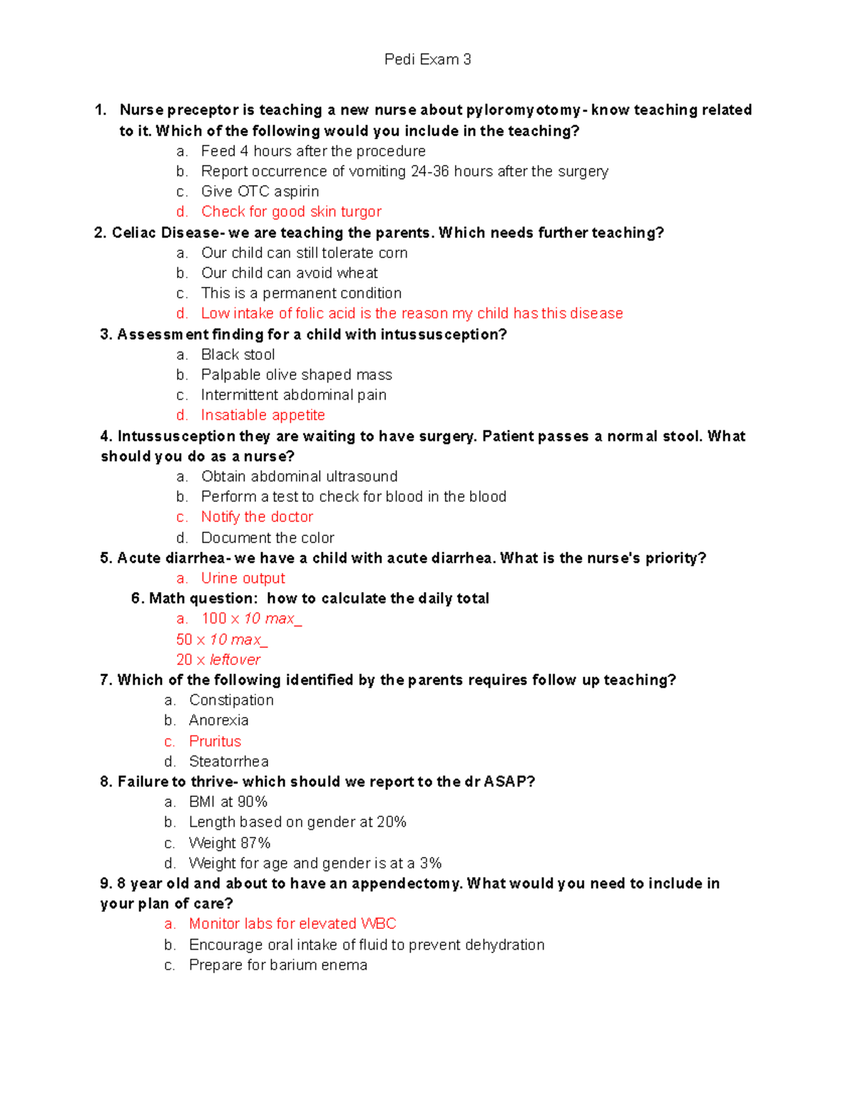 Pedi Exam 3 Study Guide: Key Concepts & Nursing Interventions - Studocu