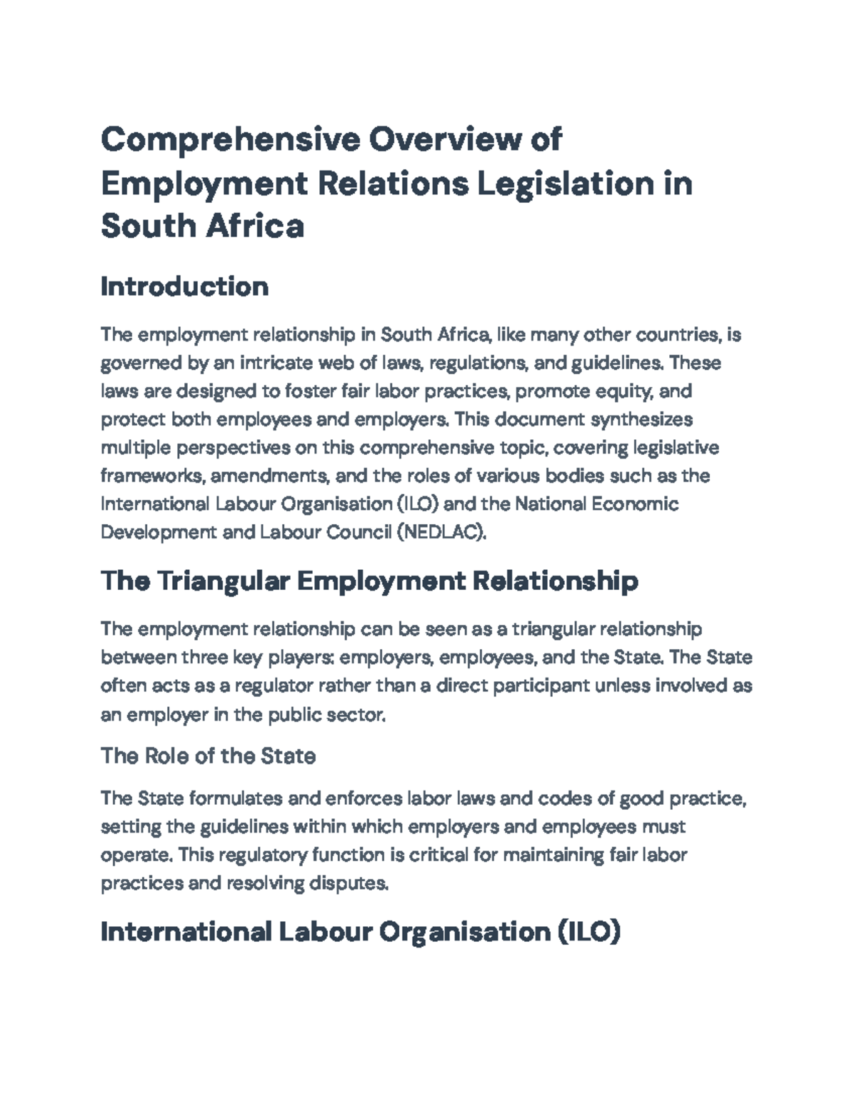 Comprehensive Overview of Employment Relations Legislation in S.A ...