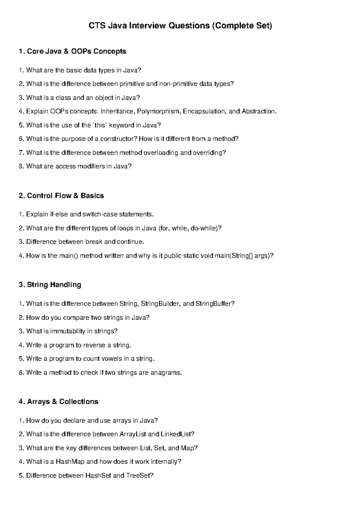 CTS Java Interview Questions: Comprehensive OOPs & Control Flow Guide ...