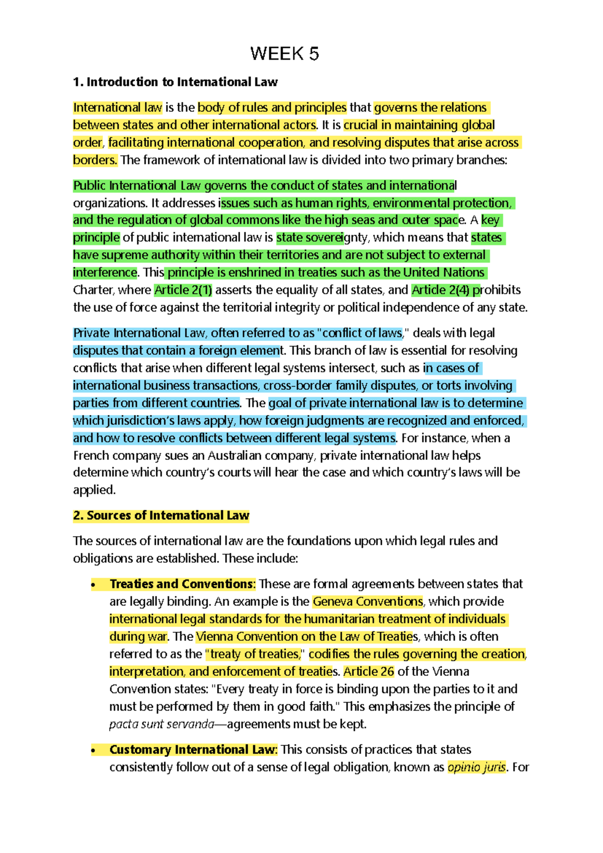 Global Law 101: WEEK 5 Notes on International Law Principles and Cases ...