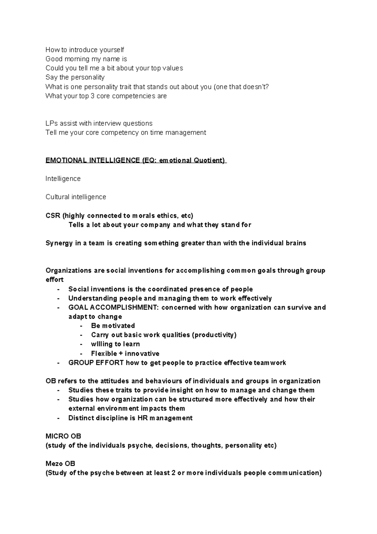 OB 101: Comprehensive Lecture Notes on Organizational Behavior Concepts ...