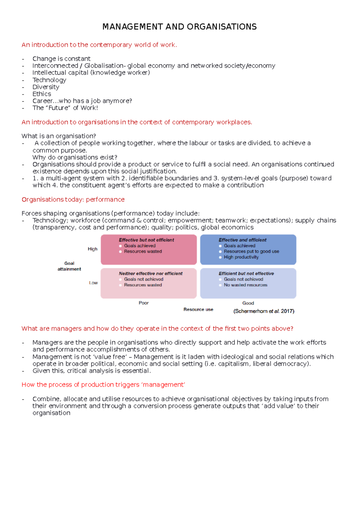 MGT1010: Management and Organisations Final Exam Notes - Studocu