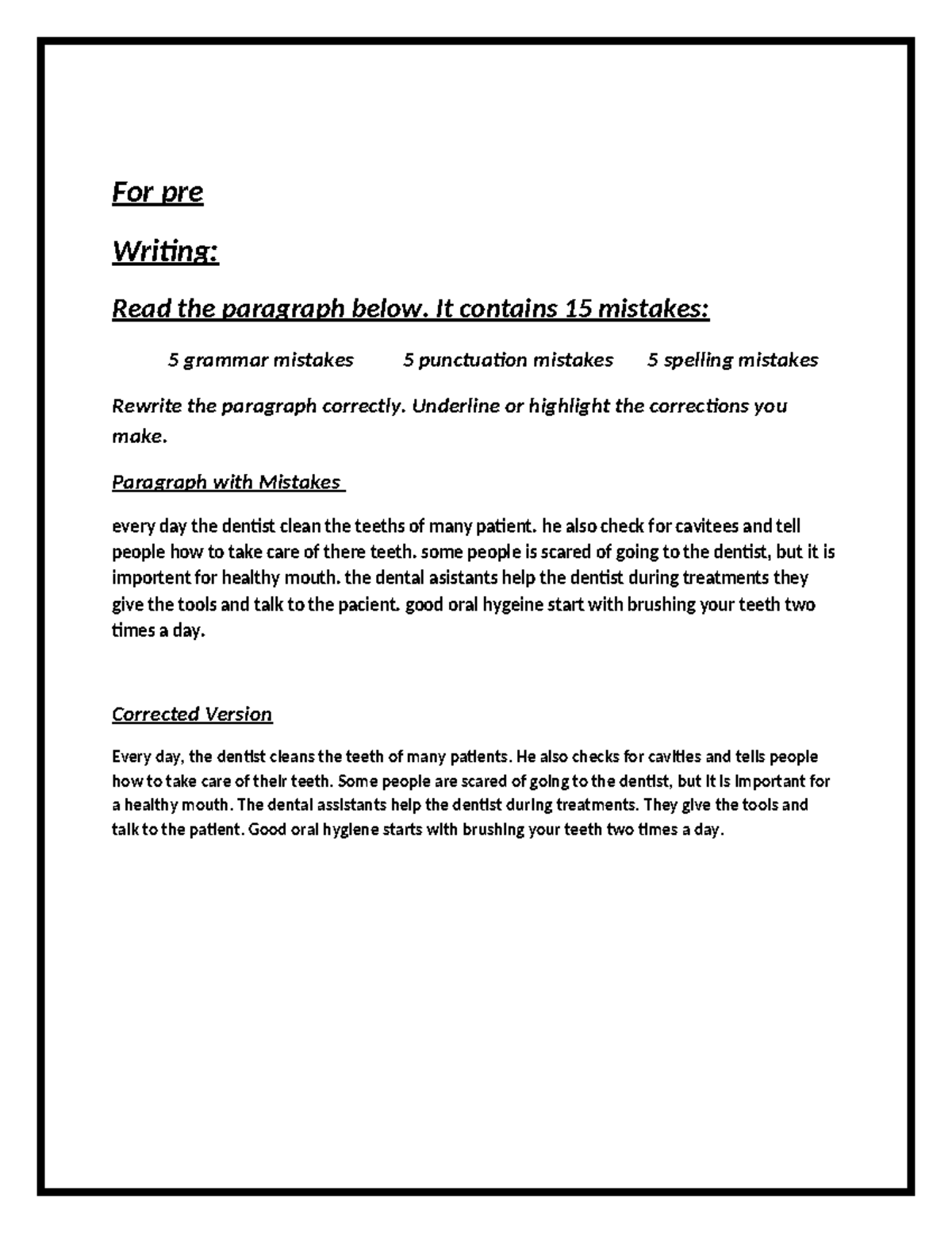 Writing Exam: Correcting Grammar, Punctuation, and Spelling Mistakes ...