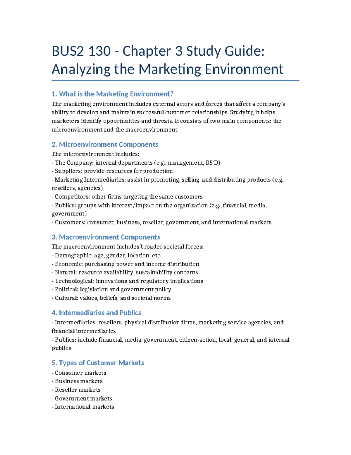 BUS2 130 Chapter 2 Study Guide: Company & Marketing Strategy Overview ...