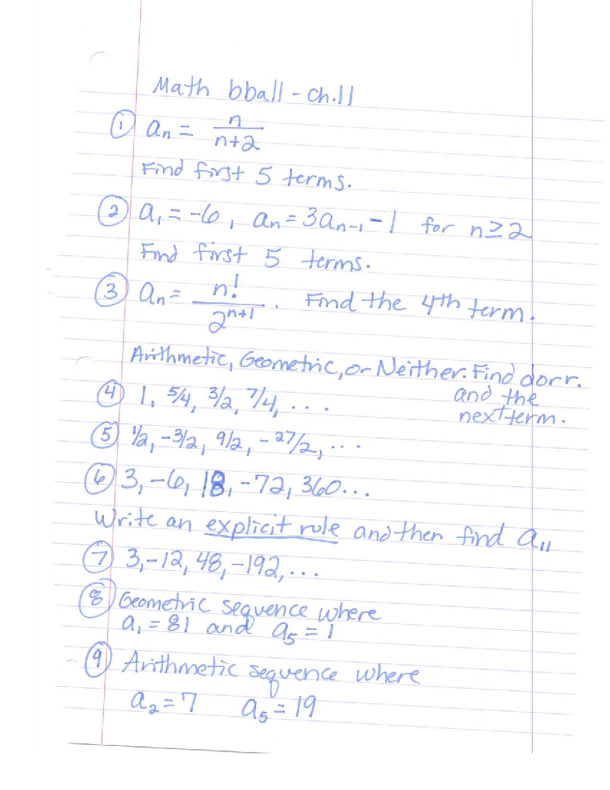 Ch. 11 Math Bball - Finding Terms and Sequences - Studocu