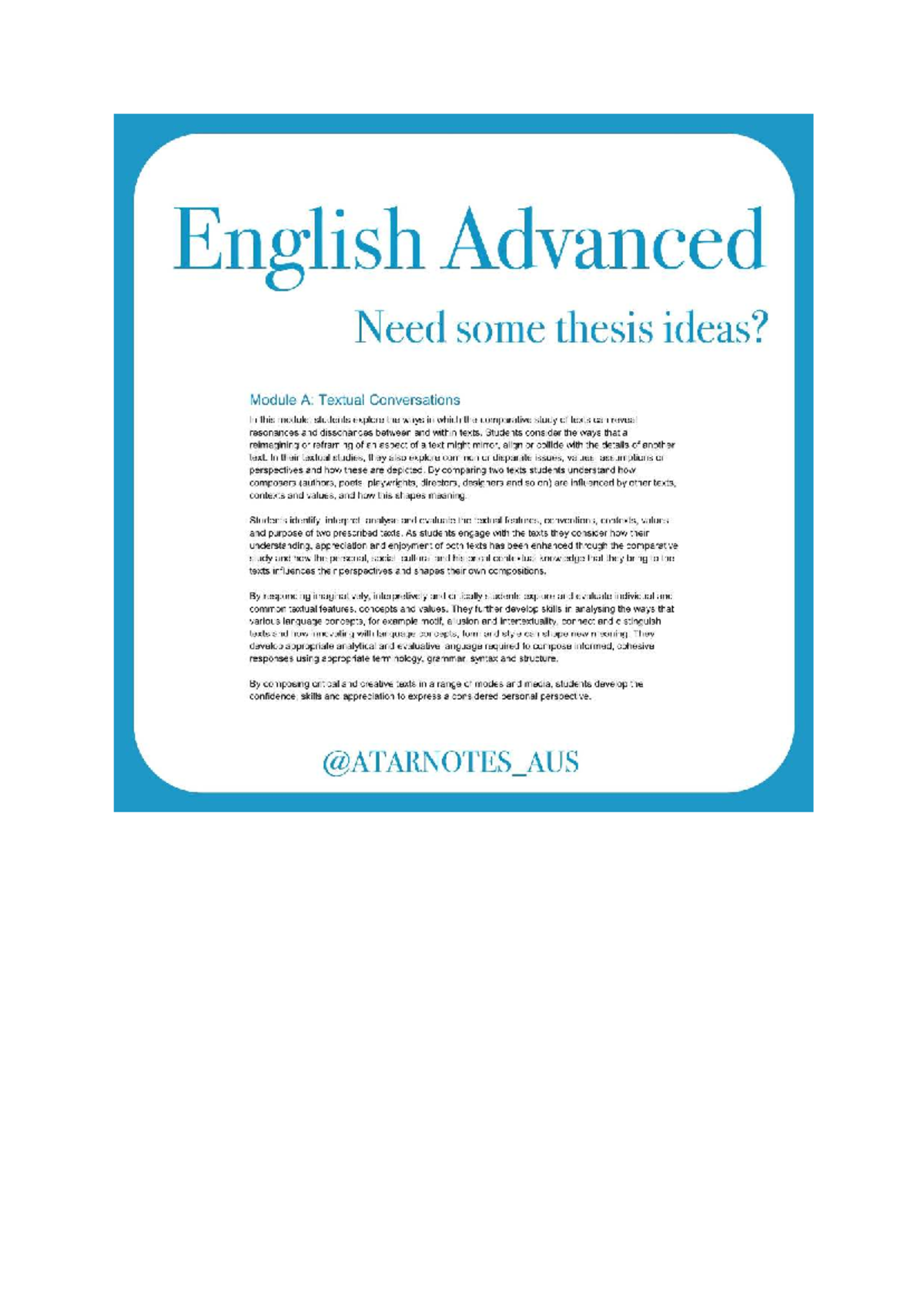 Module A: Thesis Ideas for English Advanced Textual Conversations - Studocu