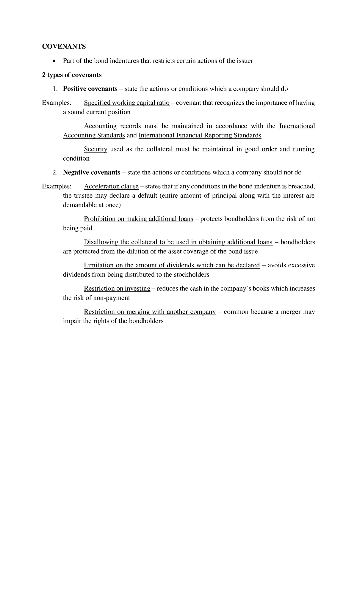 3. Covenants - COVENANTS Part of the bond indentures that restricts ...