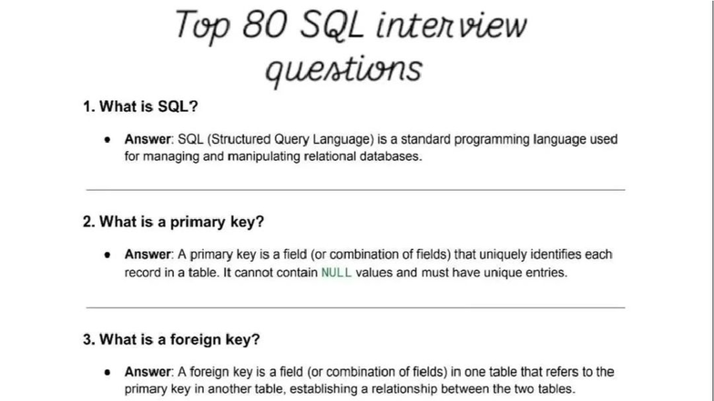 Top 80 SQL Interview Questions and Answers for Candidates - Studocu