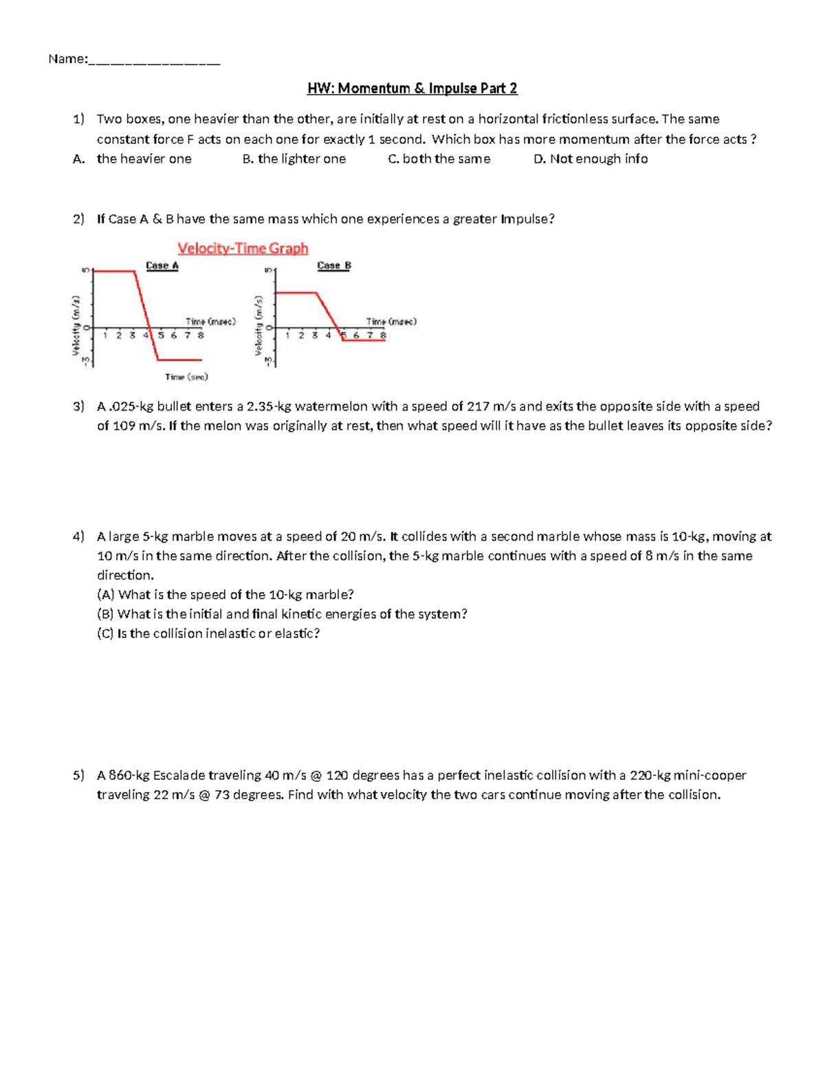 HW: Momentum Impulse Problems and Solutions - Studocu