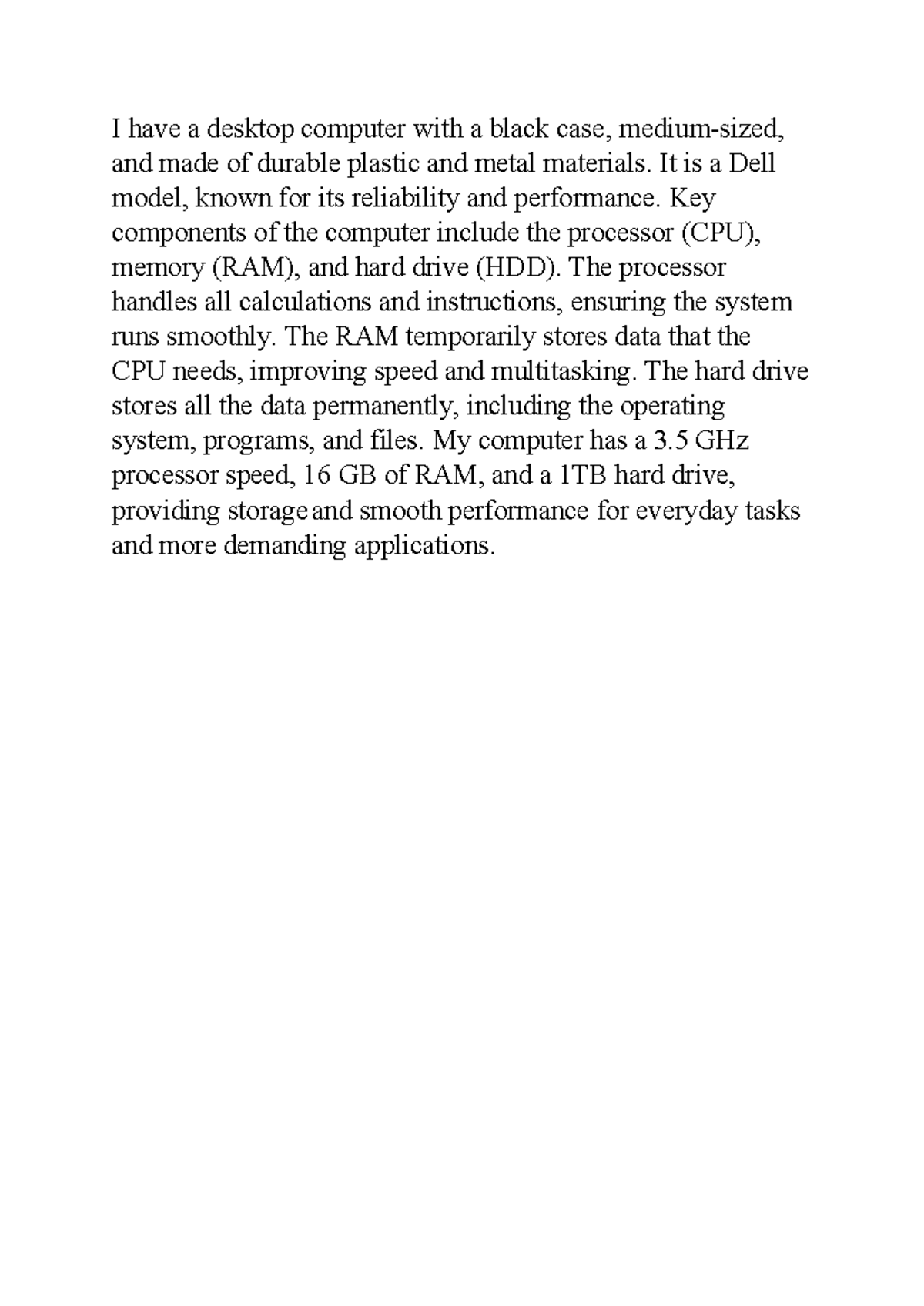 Unit 2 Writing: Overview of My Dell Desktop Computer - Studocu