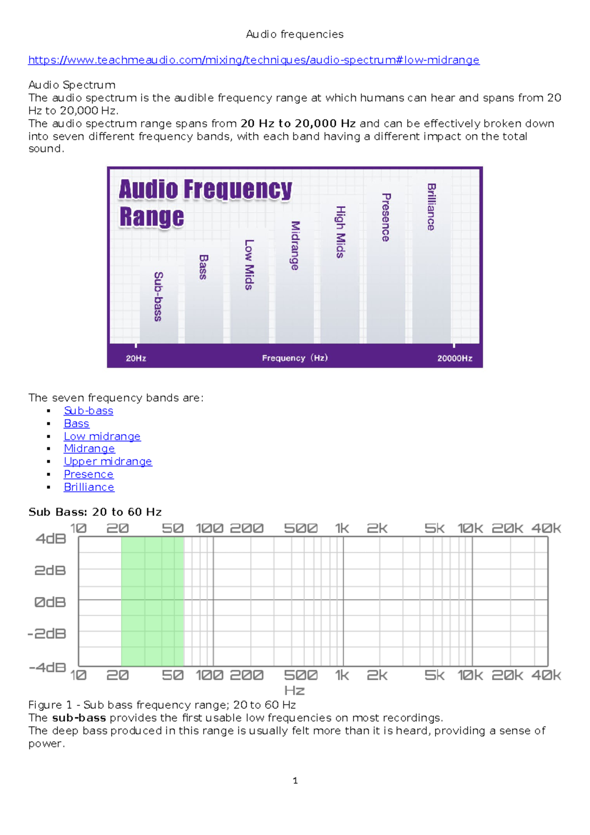 Audio-FREQ- Summary - Audio Frequency - Audio frequencies - Studocu