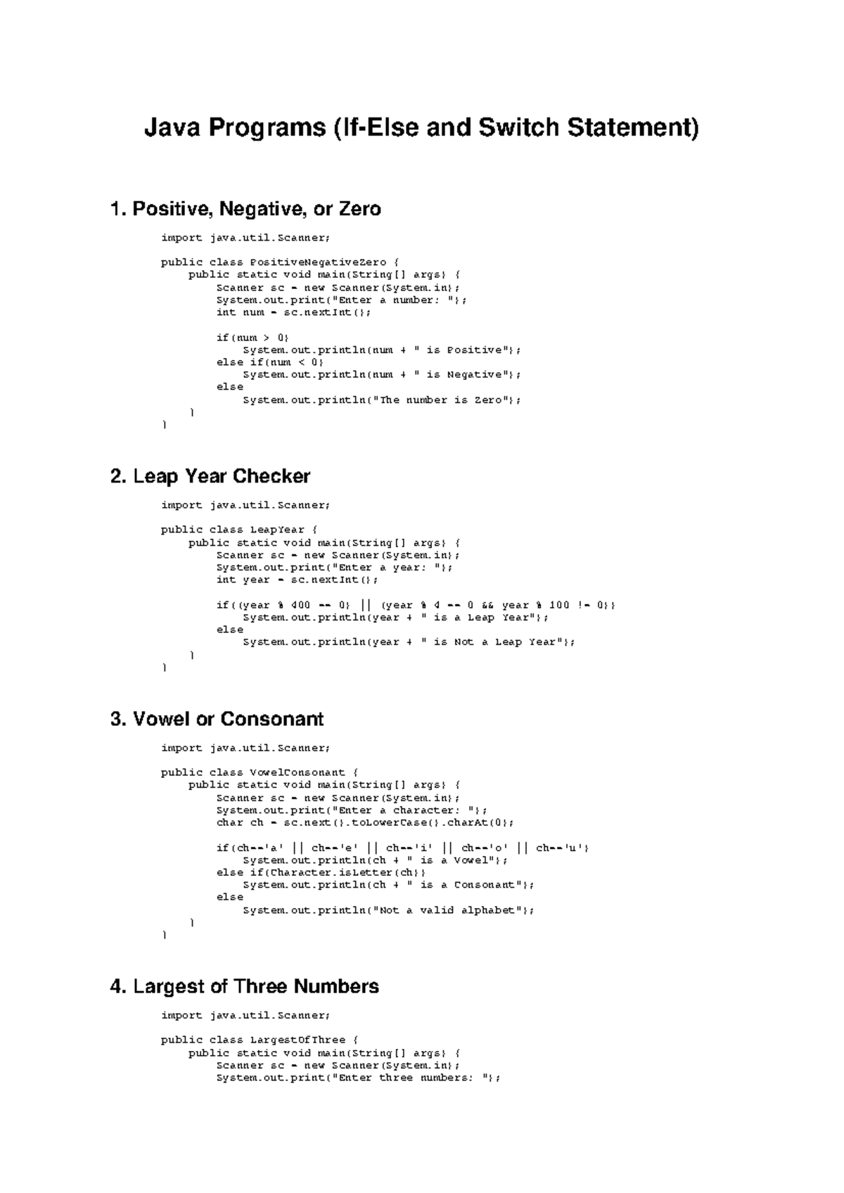 Java Programs: If-Else & Switch Statements (CS101) - Studocu