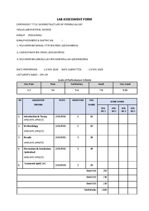 MEC 424 - Laboratory Report on Microstructure of Alloys - Studocu