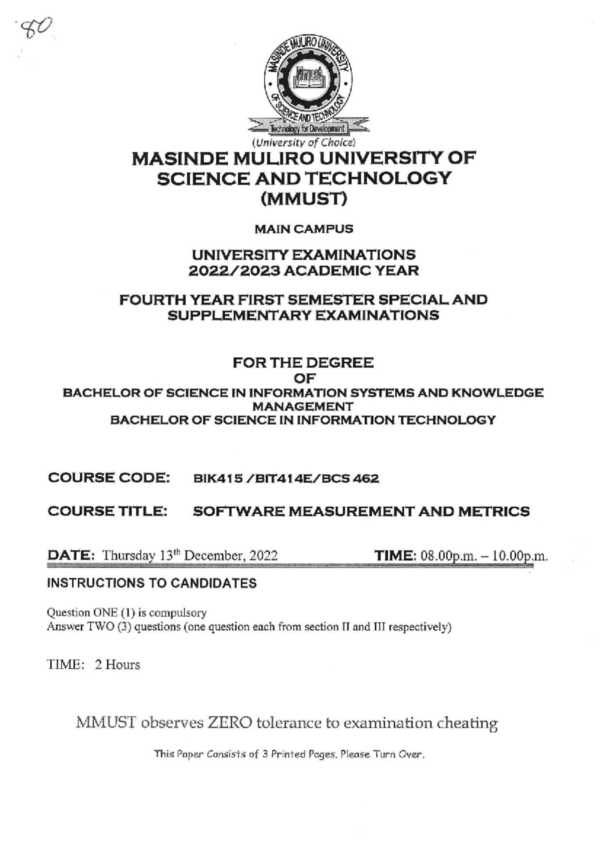 BIK415 Software Measurement & Metrics Exam Notes - MMUST - Studocu