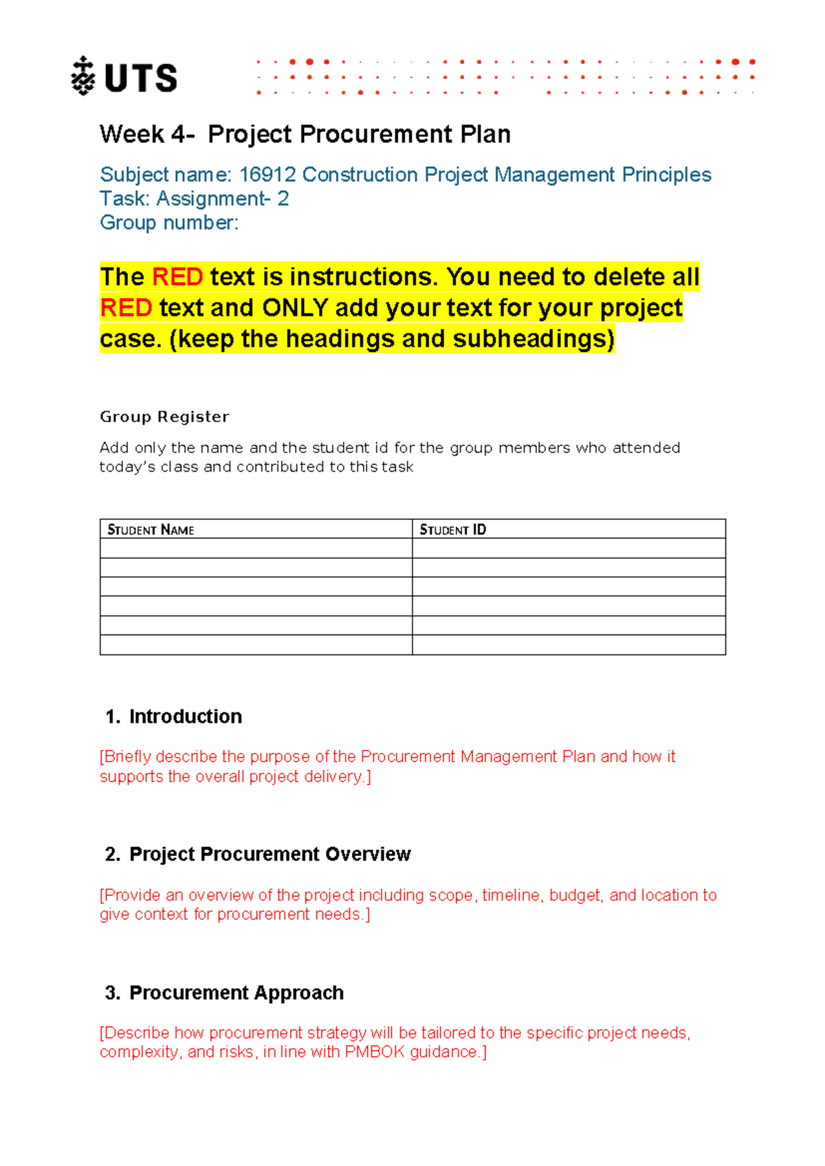 Week 4 - Task 2: Project Procurement Plan Template (16912) - Studocu