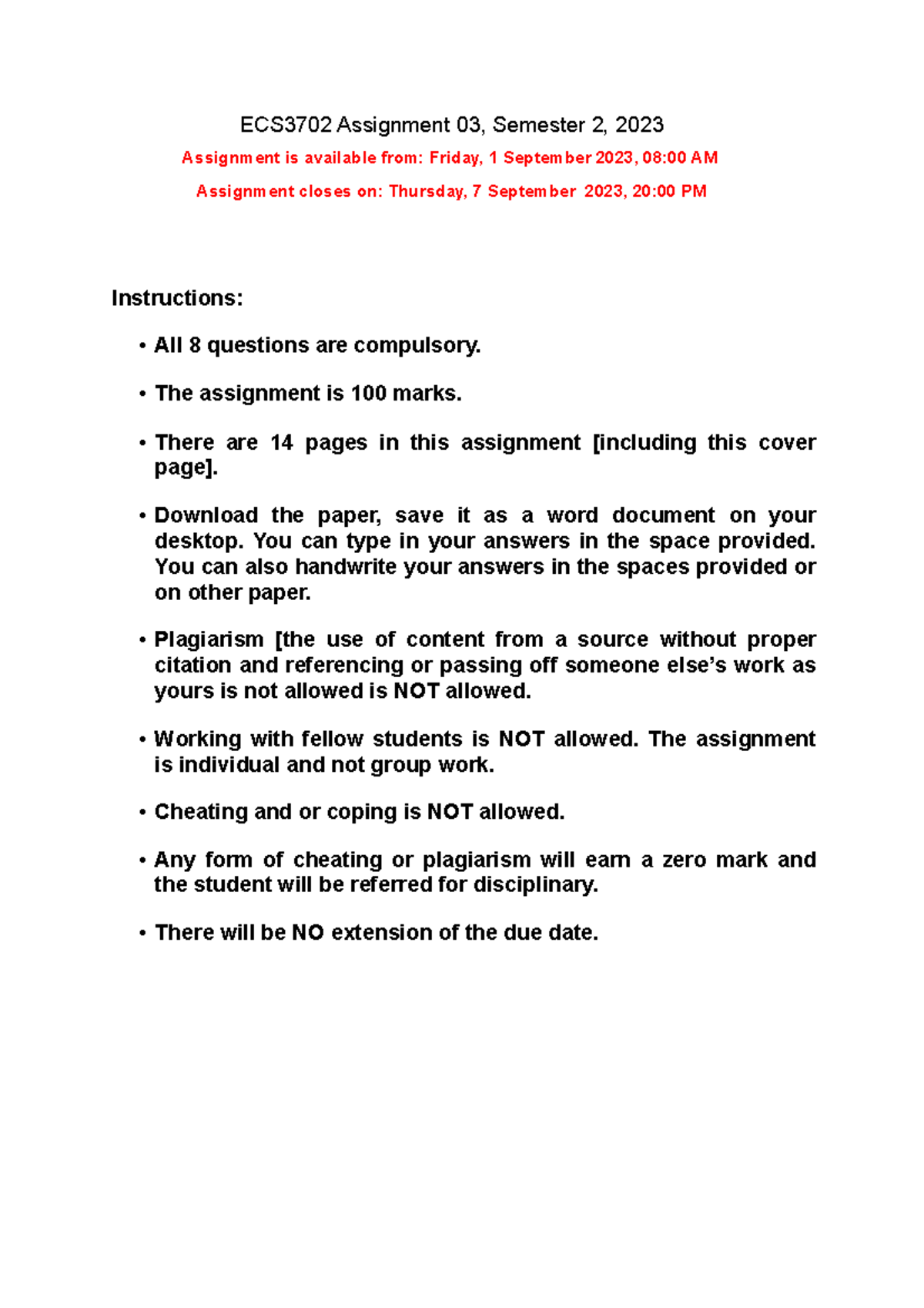 ECS3702 Assignment 03: Key Insights & Instructions for Semester 2 2023 ...