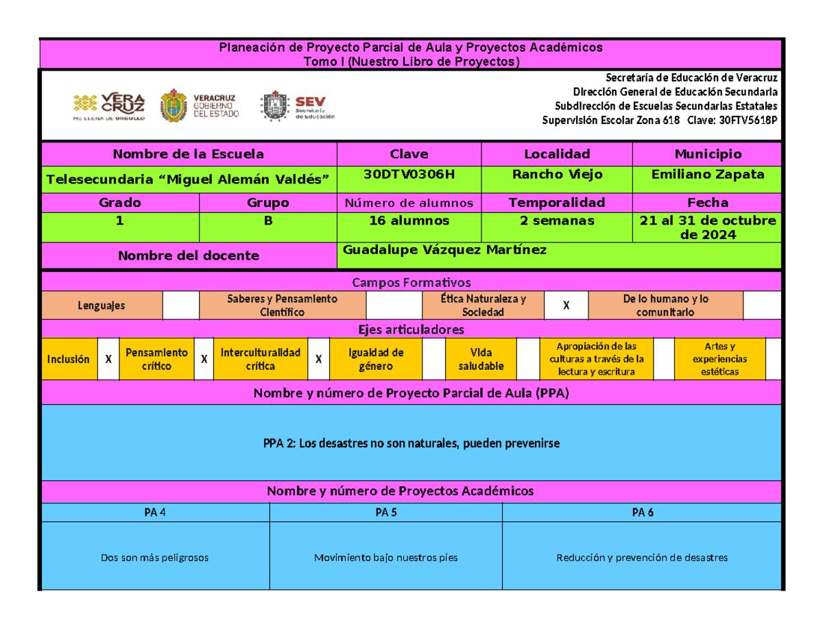 Planeación de Proyecto Parcial de Aula y Proyectos Académicos PPA 2 ...