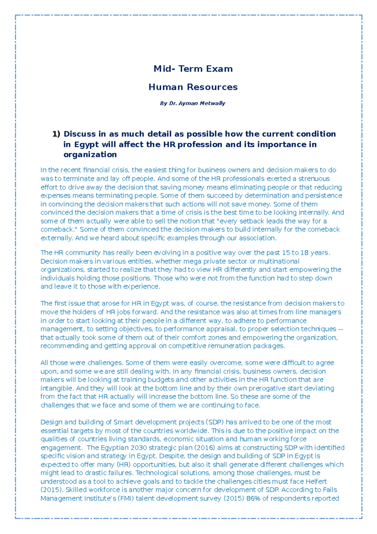 Mid-Term Assignment - HRM: Strategic HR Management & Job Design - Studocu