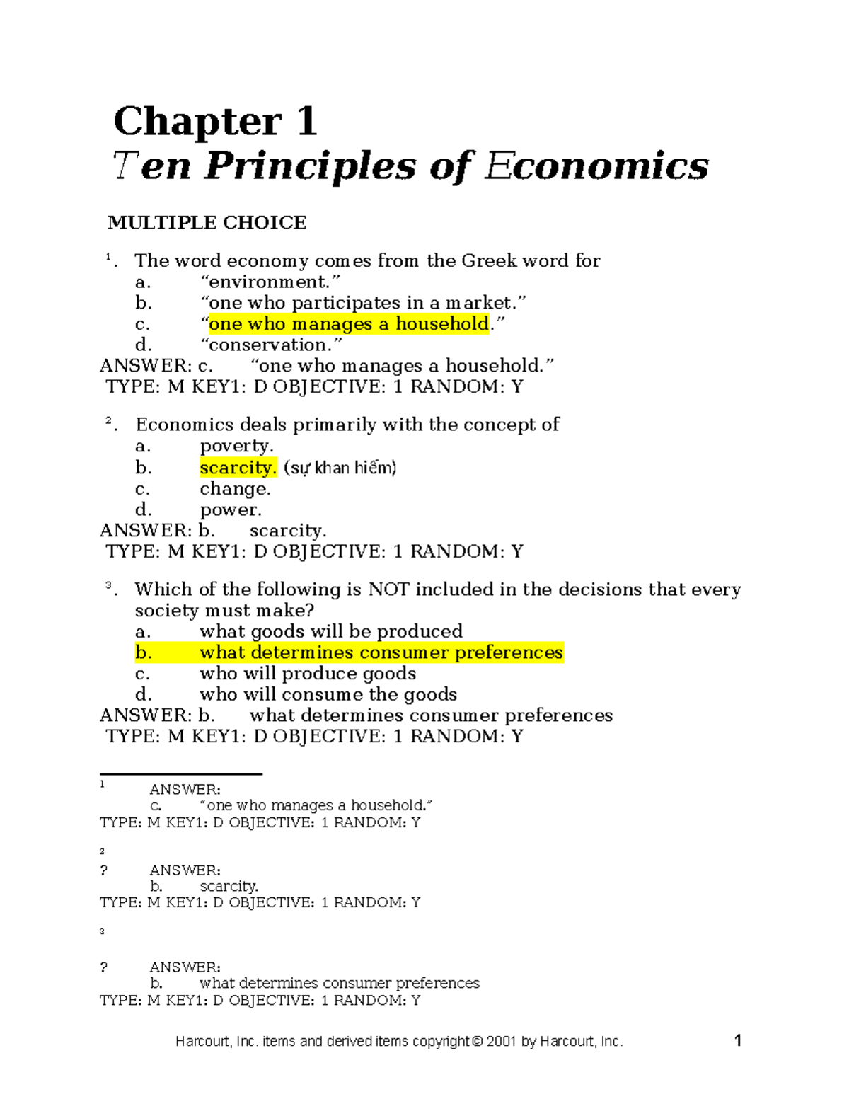 Chapter 1: Ten Principles of Economics - Multiple Choice Questions ...