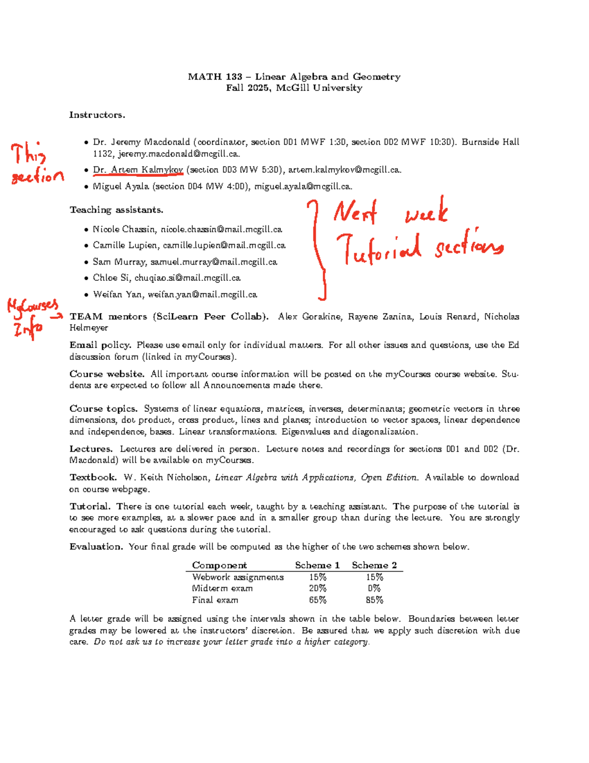 MATH 133 Lecture Notes: Linear Algebra & Geometry Overview Fall 2025 ...