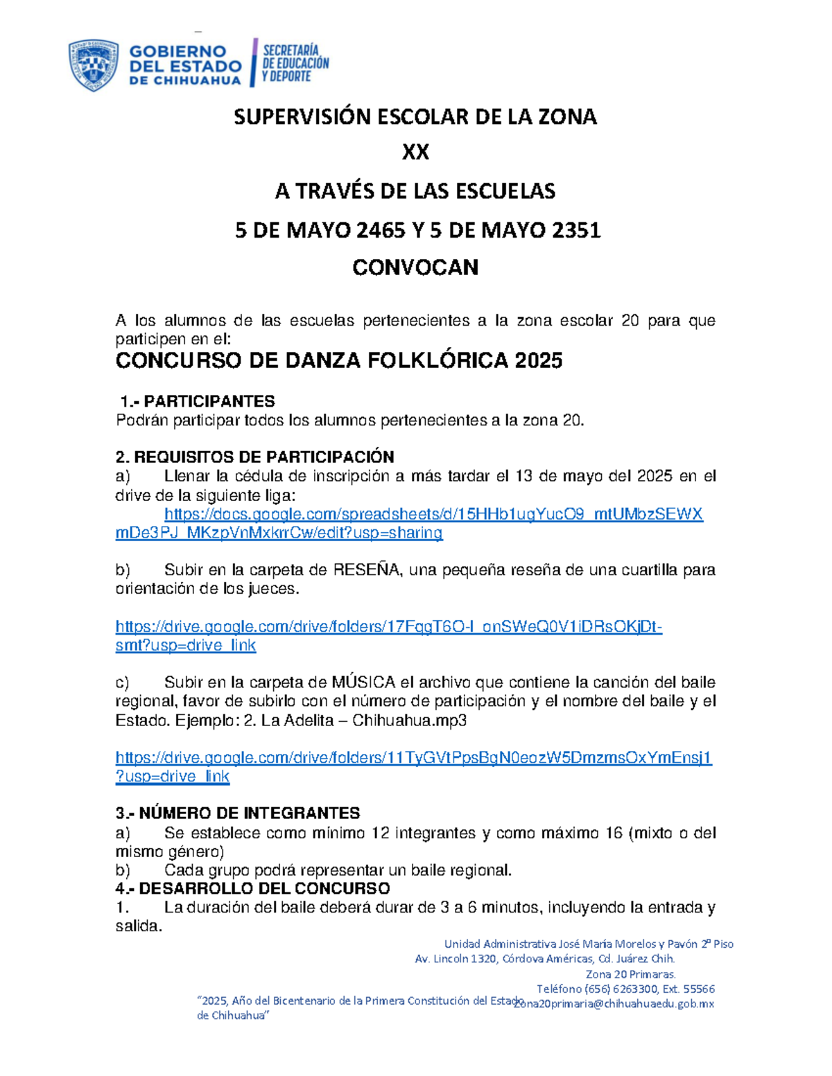 Convocatoria Concurso de Danza Folklórica y Autóctona 2025 - Zona 20 ...