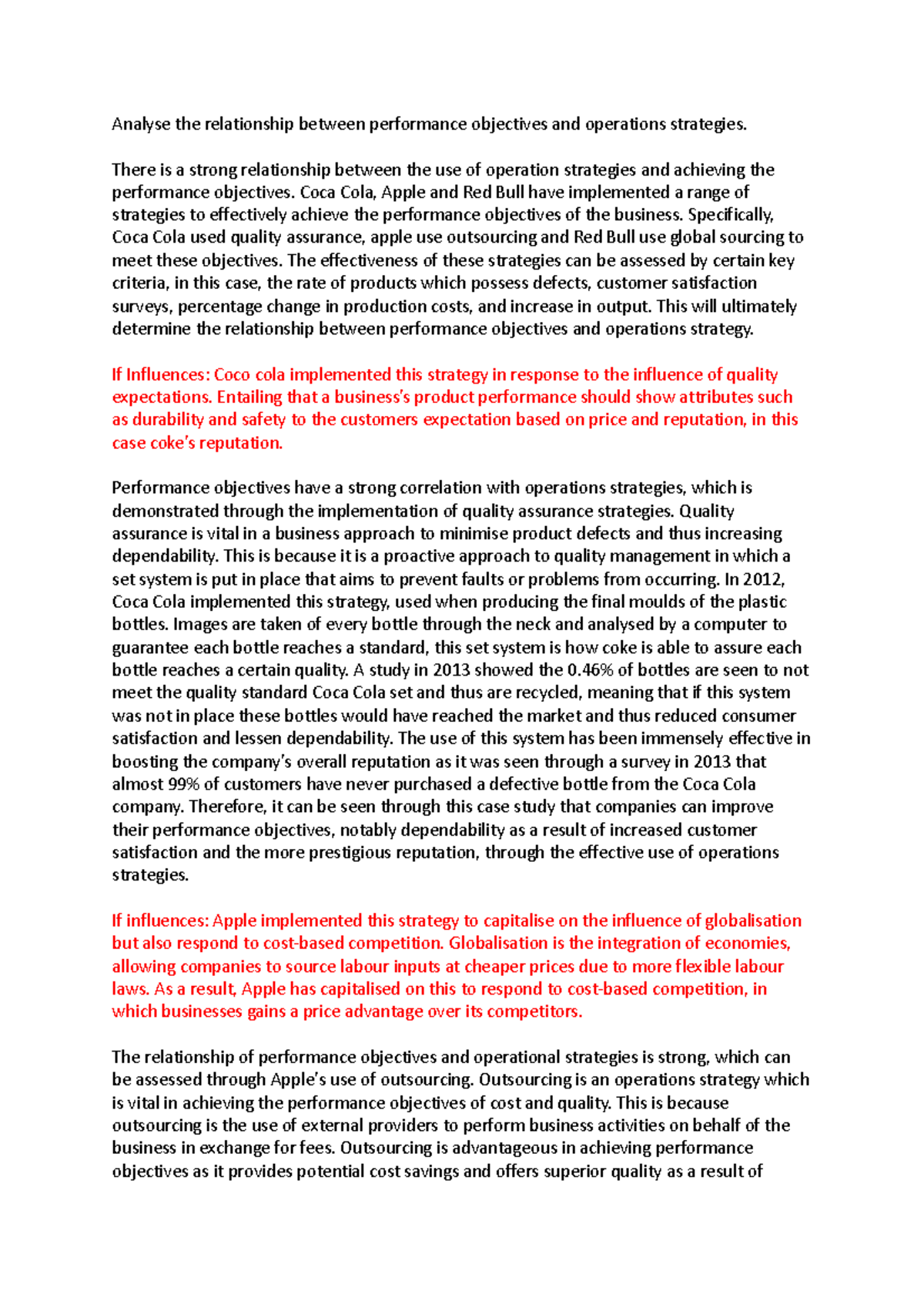 Operations Performance Objectives & Strategies Case Study 19/20 - Studocu