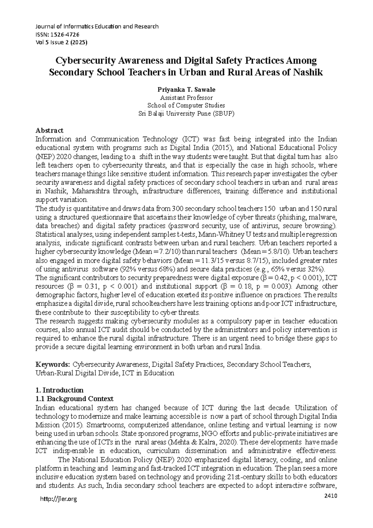 Cybersecurity Awareness & Digital Safety Practices Among Teachers in ...