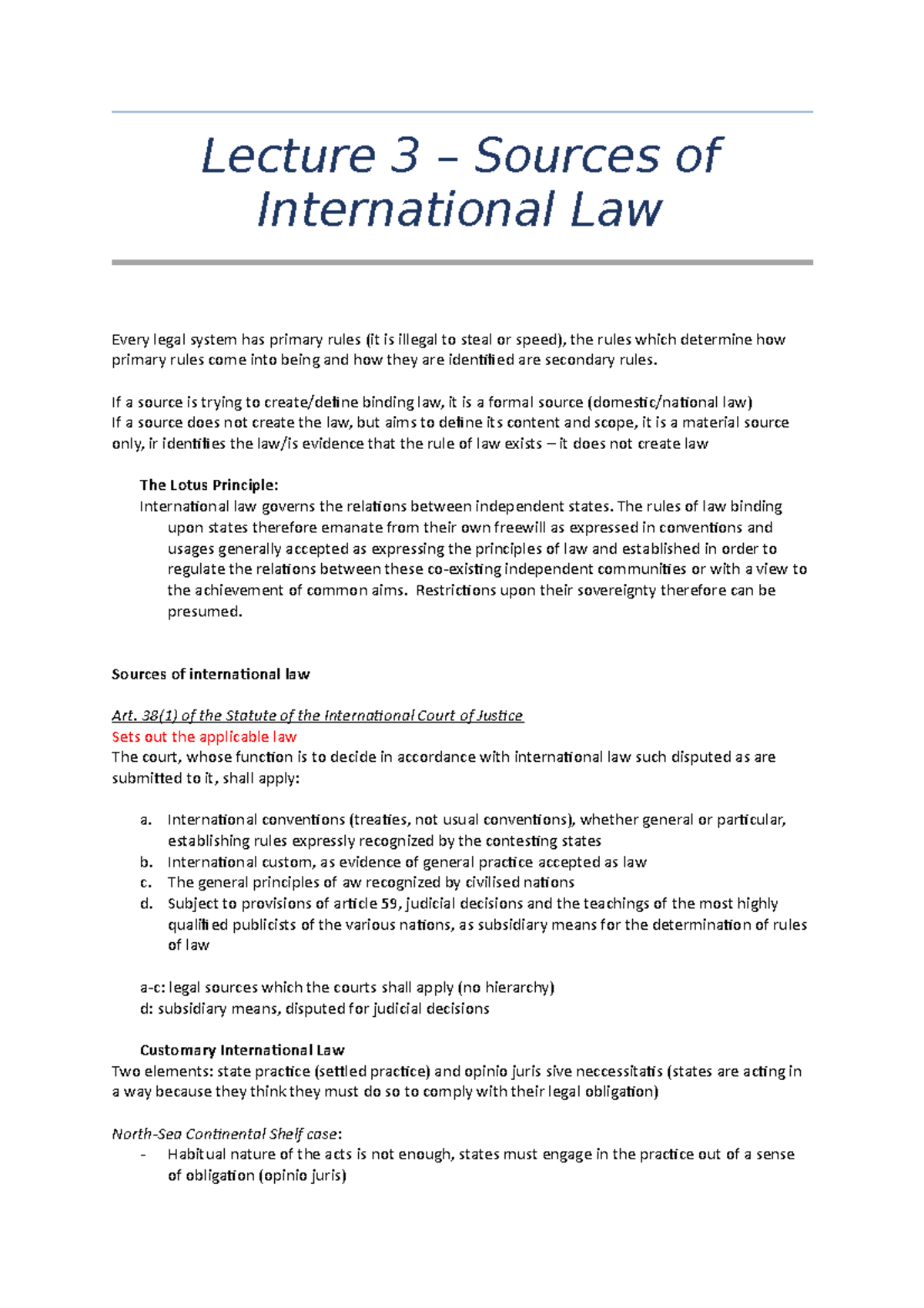 Week 3 - Sources of International Law - LAW2131 - Durham - Studocu
