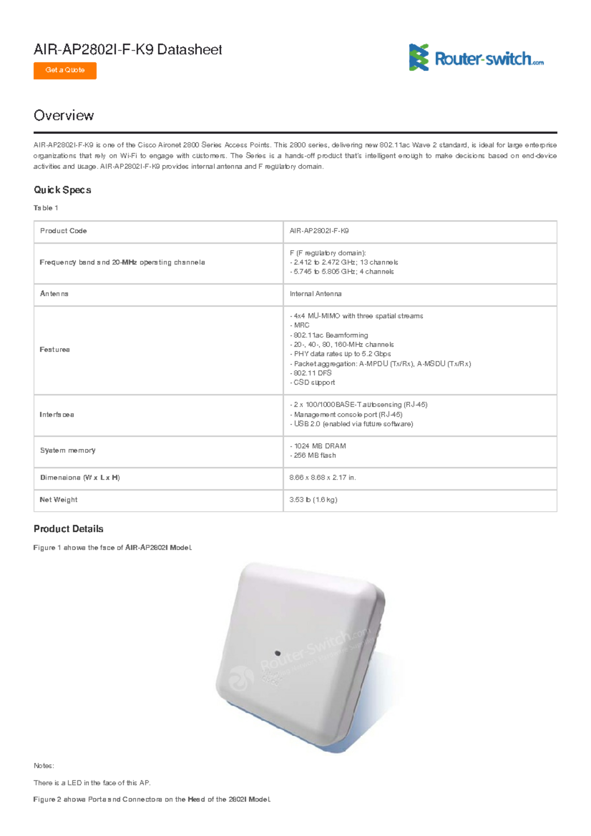 Cisco Air-AP2802I-F-K9 Access Point Datasheet Overview - Studocu