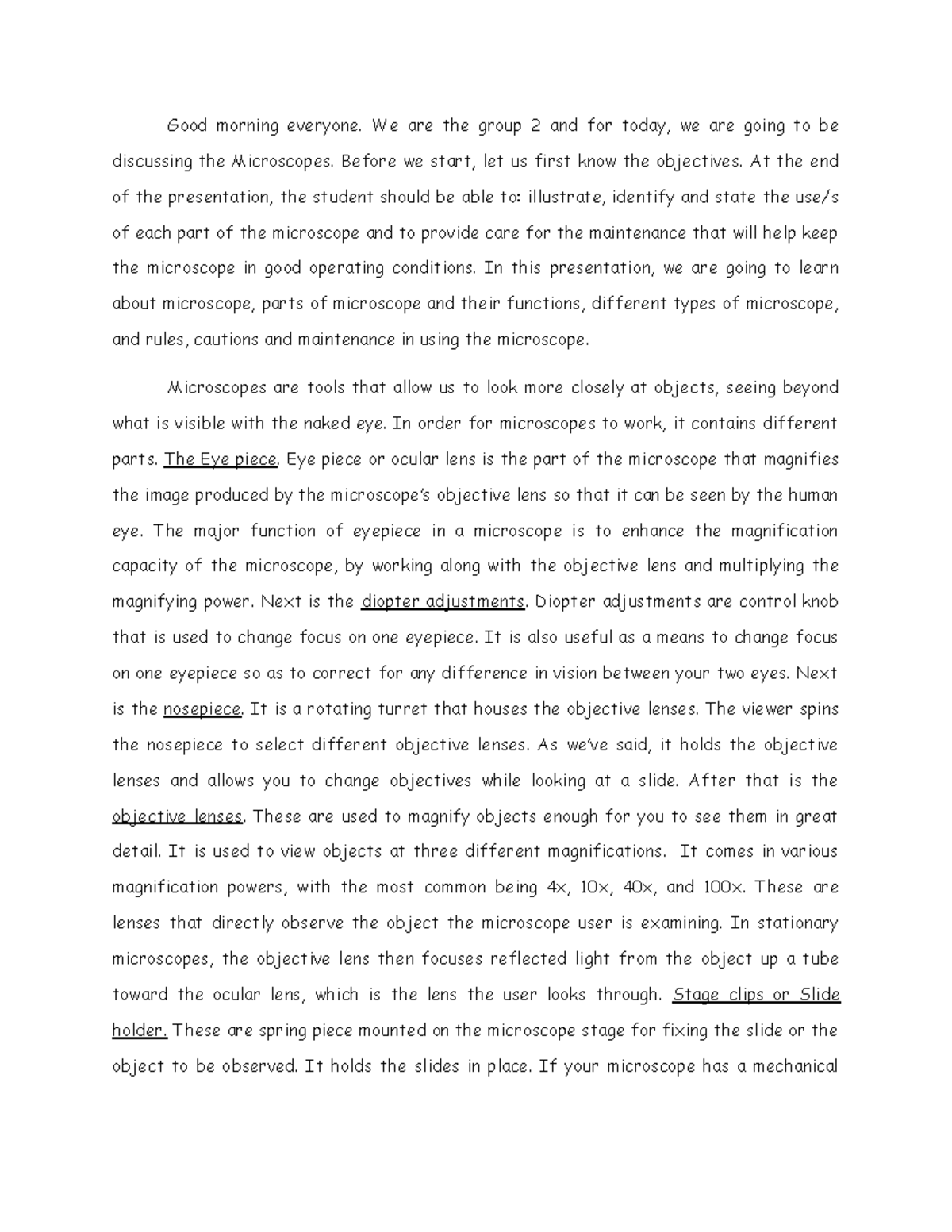The microscope script - reviewr - Good morning everyone. We are the ...