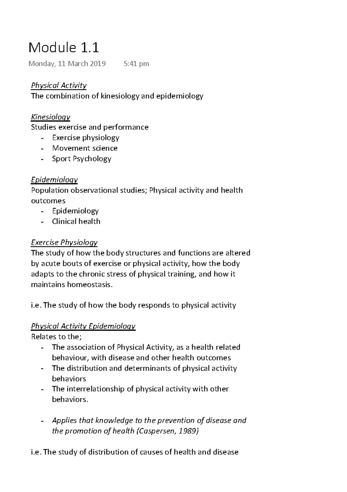 HSE111 - Overview of Physical Activity and Health Modules 1 & 2 - Studocu