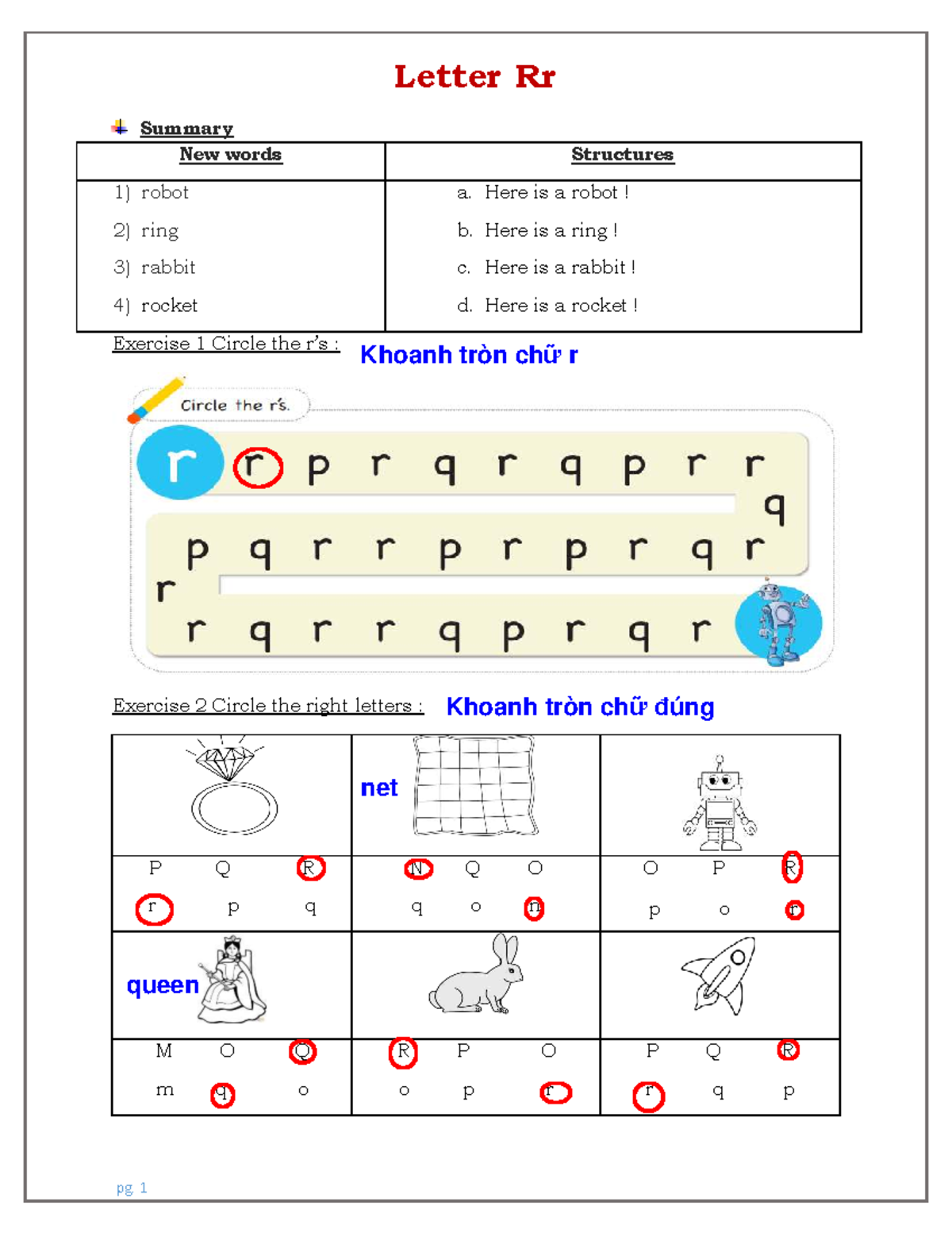 Letter Rr Summary & Exercises - ENGLISH 1 - Studocu