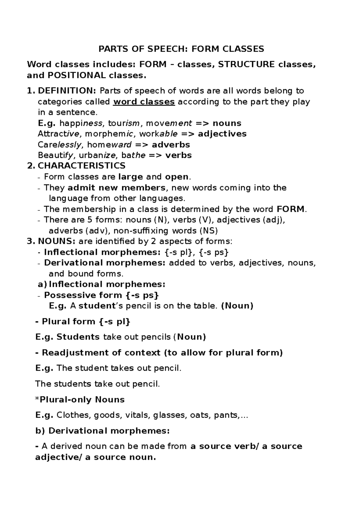 Morphology CH6: Understanding Parts of Speech and Word Classes - Studocu