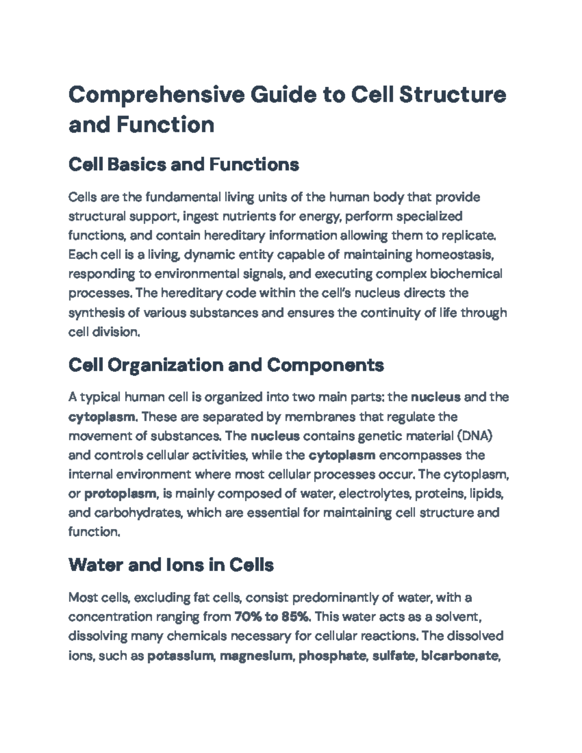 Comprehensive Overview of Cell Structure and Function (BIO101) - Studocu