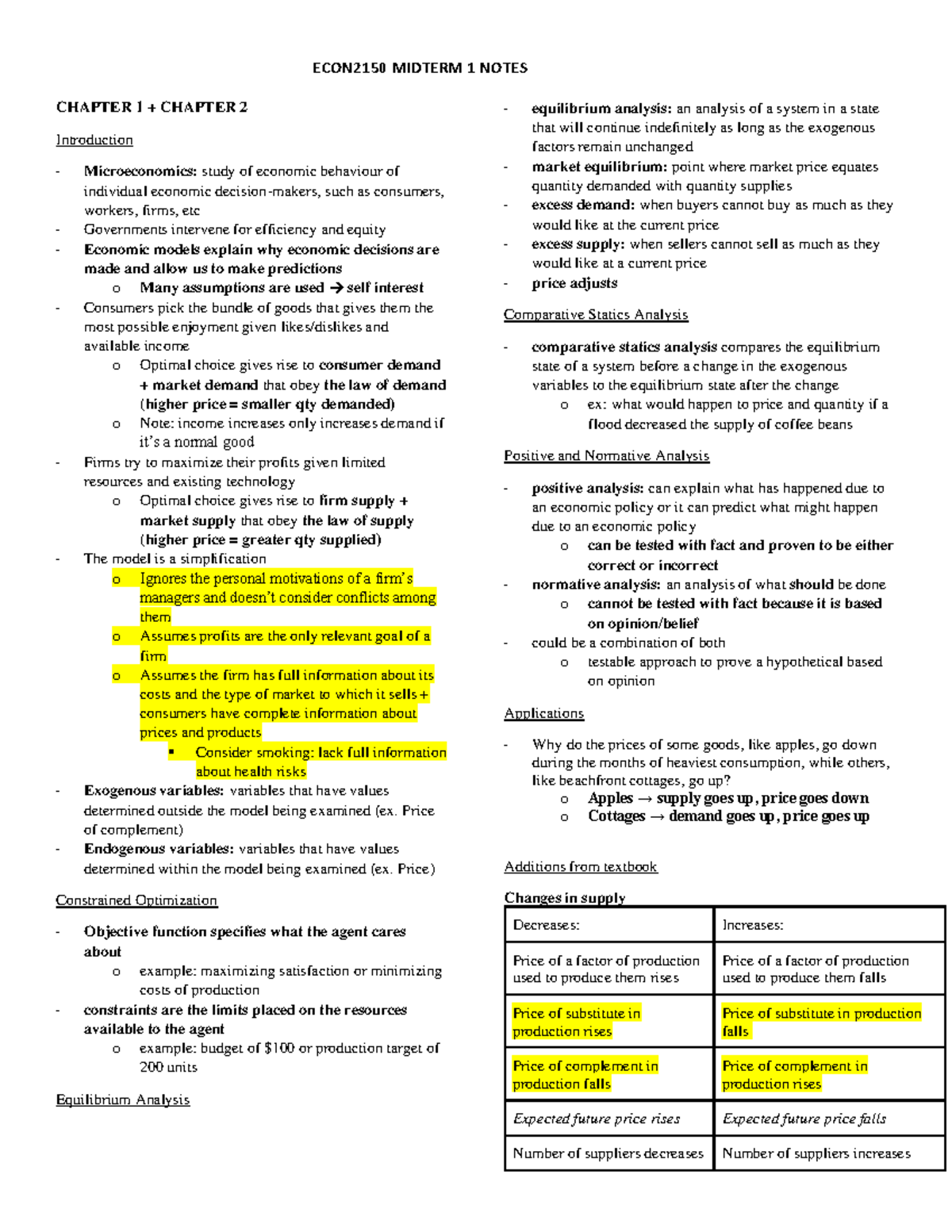 Econ2150 Midterm 1 Study Notes: Microeconomic Principles - Studocu