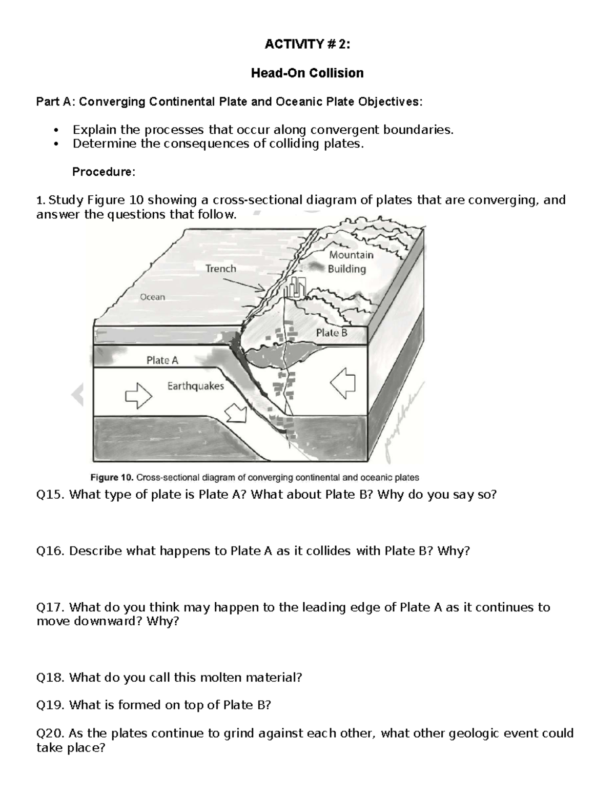 ACTIVITY 2: Collision of Continental & Oceanic Plates in Plate ...